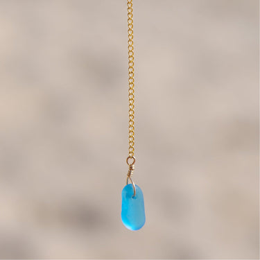 Dainty Turquoise Blue Lariat Style Sea Glass Necklace